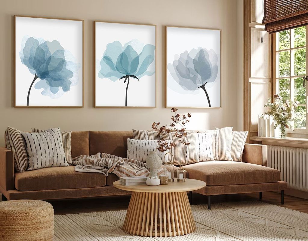 Falikép szett, 3 db, virágok, kék - fekete, 50x70 cm - TRIO - Butopêa termék 2. képe